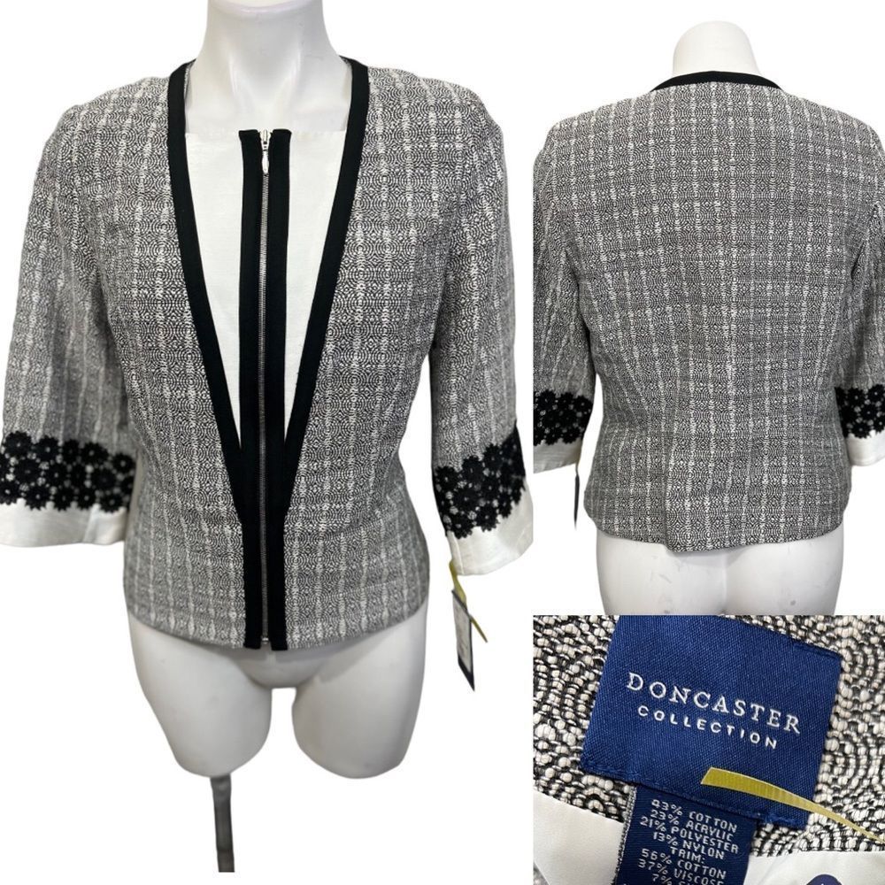 Doncaster Collection 10p black white zipper jacket office tweed church spring